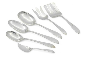 Old Newbury Crafters (American) Sterling Silver Meat Fork, Salad Set & Serving Spoons, L 10" 16t oz
