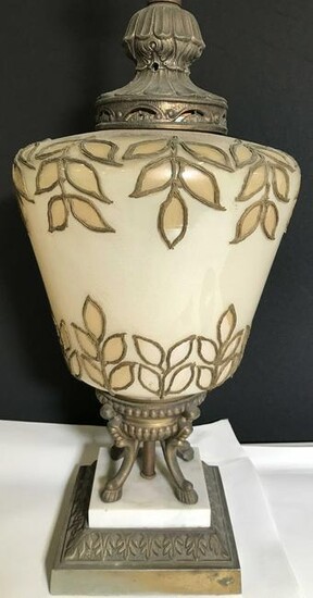 Ornate Brass Marble & Glass Table Lamp