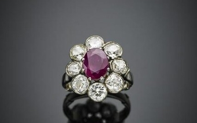 Oval ct. 1.85 circa ruby with old mine and brilliant
