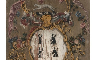 PAINTED FAMILY COAT OF ARMS 19th Century Height 11.5".