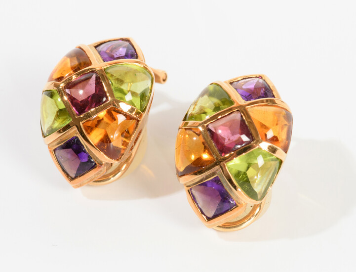PAIR 14K YELLOW GOLD AND VARIOUS COLOR GEMSTONE CONTEMPORARY DESIGN...