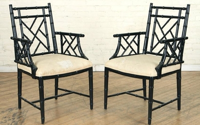 PAIR CHINESE CHIPPENDALE FAUX BAMBOO ARM CHAIRS