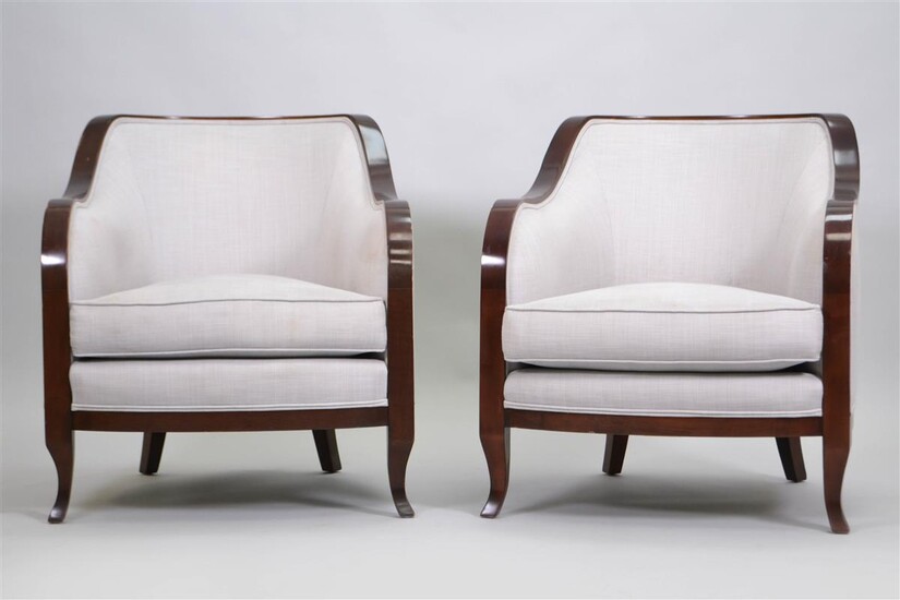 PAIR OF CONTEMPORARY MAHOGANY TUB CHAIRS BY AERIN