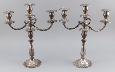 PAIR OF FISHER "ENGLISH ROSE" STERLING SILVER CONVERTIBLE THREE-LIGHT CANDELABRA