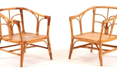 PAIR OF FRENCH RATTAN ARM CHAIRS CIRCA 1960