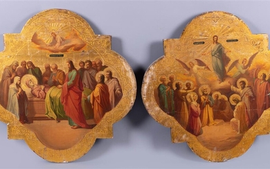 PAIR OF PAINTINGS - DEATH OF THE VIRGIN and THE RESURRECTION