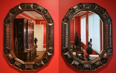 PAIR OF REVERSE PAINTEED FACETED WALL MIRRORS