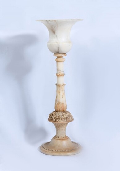 PALATIAL ALABASTER AND MARBLE CARVED TORCHER TABLETOP