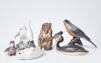 PARTI CERAMICS, 6 pieces, animal figurines, porcelain, Royal Copenhagen and Bing & Gröndahl.