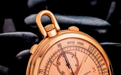 PATEK PHILIPPE. A VERY RARE 18K PINK GOLD CHRONOGRAPH KEYLESS LEVER WATCH WITH PINK DIAL AND VERTICAL REGISTERS
