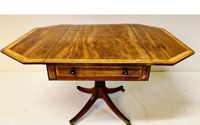 PEMBROKE TABLE, George III mahogany and satinwood with cross...