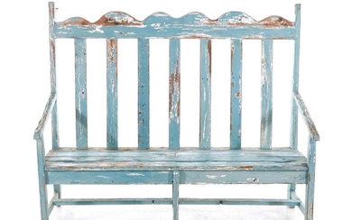 Painted pine bench with slat back