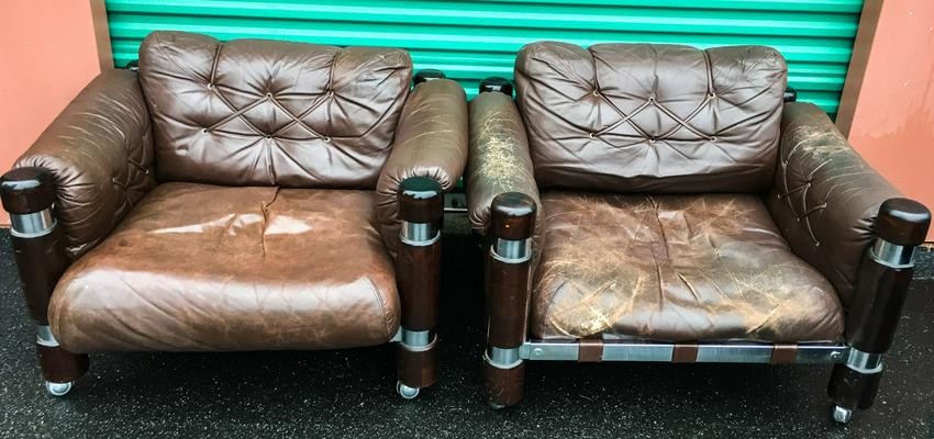 Pair Contemporary Distressed Leather Club Chairs