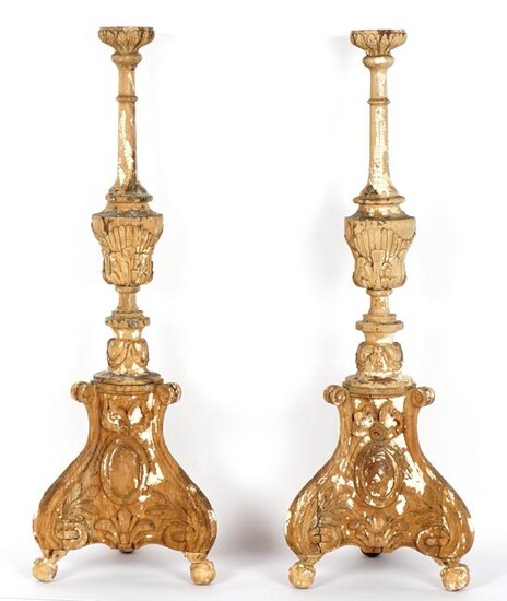 Pair Early 19th C Italian Carved Pricket Sticks