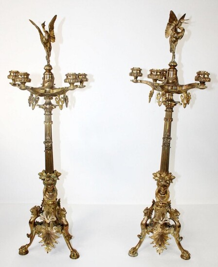 Pair French Barbedienne bronze candelabra `