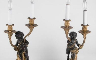 Pair Of 19Th C. French Bronze & Marble Figural