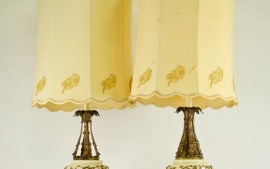 Pair Of Large Ornate Bronze / Marble Lamps