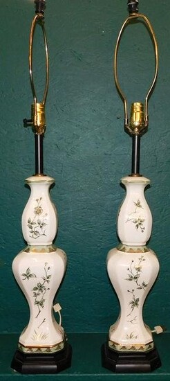 Pair Paint Decorated Porcelain Lamps