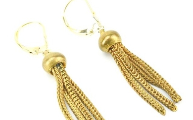 Pair of 14kt Gold Earrings w Gilt Metal Tassels