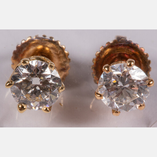 Pair of 14kt Yellow Gold and Diamond Stud Earrings