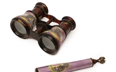 Pair of 19th Century Opera Glasses, mounted with purple enamel...