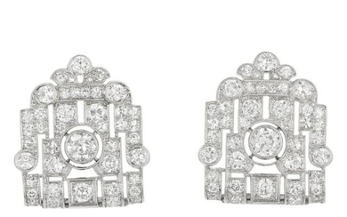 Pair of Art Deco Platinum and Diamond Earrings