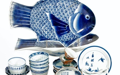 Pair of Blue and White Imari Fish Dishes, and Misc.