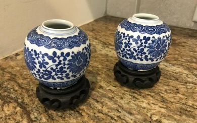Pair of Blue & White Porcelain Chinese Vases