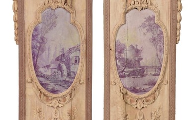 Pair of Carved and Painted Decorative Architectural Panels