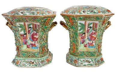 Pair of Chinese Export Rose Medallion Bough Pots