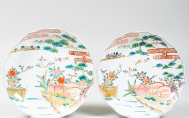 Pair of Chinese Porcelain Lobed Dishes Painted with