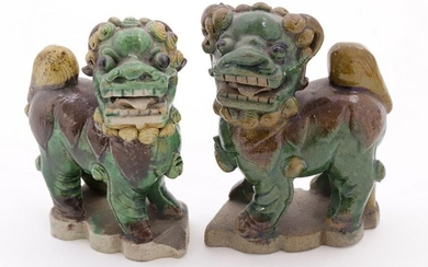 Pair of Chinese Sancai-Glazed Pottery Buddhist Lions, Ching