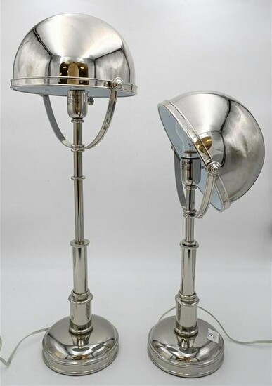 Pair of Contemporary Chrome Table Lamps, with dome