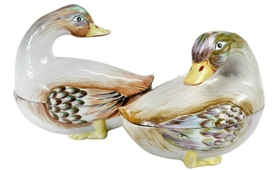 Pair of Continental Faience Duck Tureens and Covers