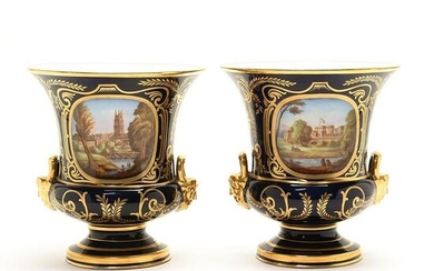 Pair of Derby Style Neoclassical Porcelain Vases with