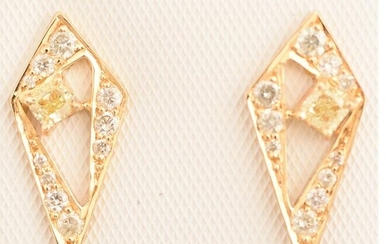 Pair of Diamond, 18k Yellow Gold Earrings.