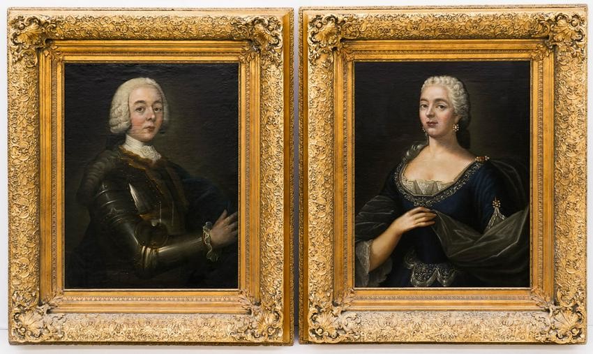Pair of French School 18th Cent. Portrait Paintings Oil