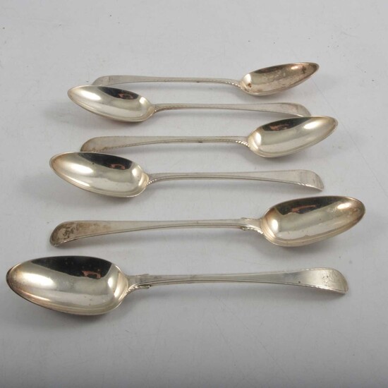 Pair of Georgian silver tablespoons, Thomas Chawner, London 1773, and other Georgian tablespoons.