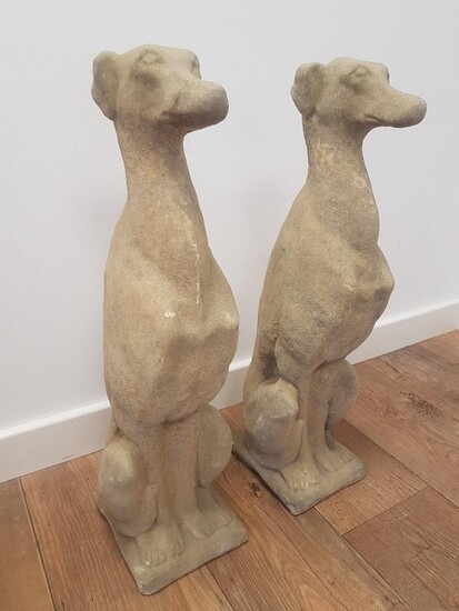 Pair of Large Cast Concrete Seated Greyhounds 26 inches...