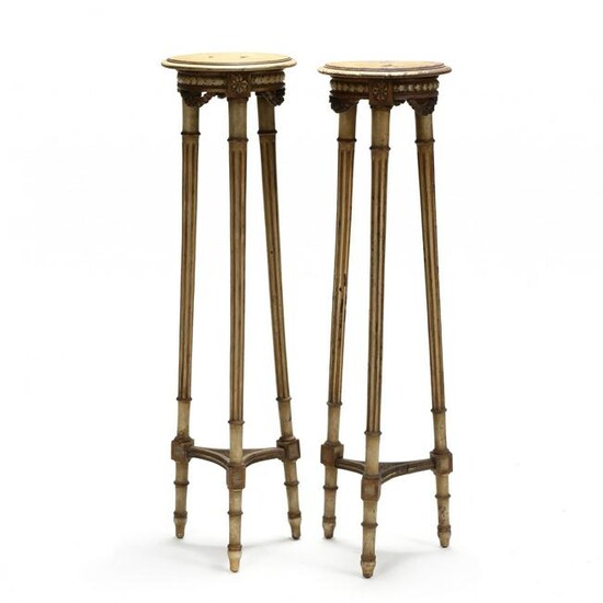 Pair of Louis XVI Style Carved and Painted Tall Stands