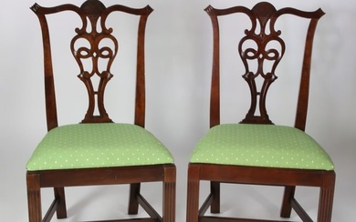 Pair of Mahogany Chippendale Style Ribbon-Back Side Chairs