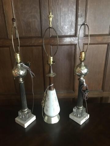 Pair of Mercury Glass & One Art Glass Table Lamps