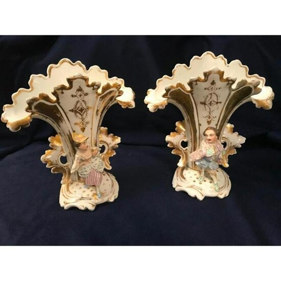 Pair of Mid 19thc French Porcelain Spill Vases