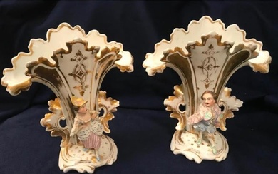 Pair of Mid 19thc French Porcelain Spill Vases
