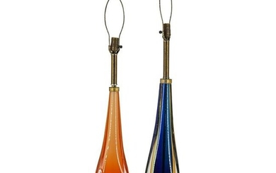 Pair of Murano Sommerso Glass Lamps