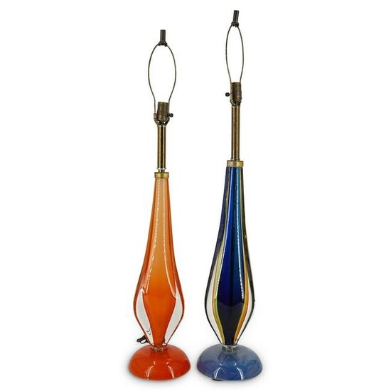 Pair of Murano Sommerso Glass Lamps