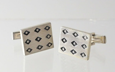 Pair of Rotter Sterling Silver Modernist Cufflinks Rectangular diamond pattern