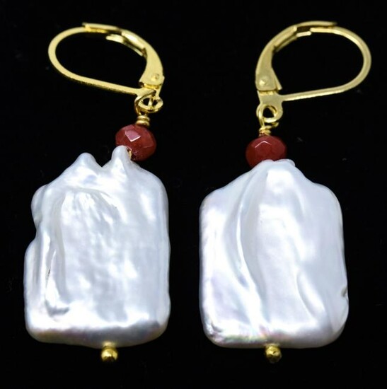 Pair of Ruby & Baroque Pearl Pendant Earrings
