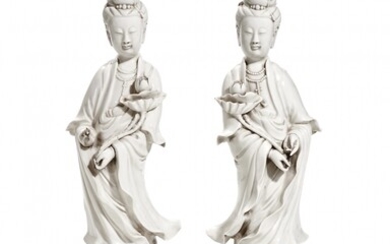 Pair of 'blanc de Chine' porcelain Guanyin China, 20th Century