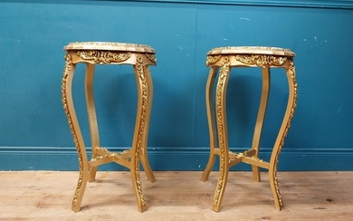 Pair of decorative gilt lamp tables with marble tops {72 cm ...